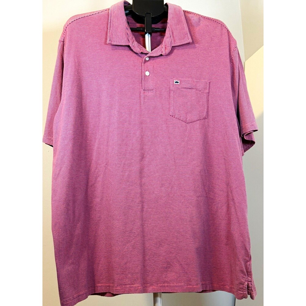 Crown & Ivy Polo Men's 2XL Pink Blue Striped Short Sleeve Collared Logo